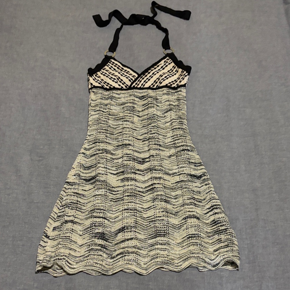 Sparkly Guess Black and Cream Knit Halter Dress
